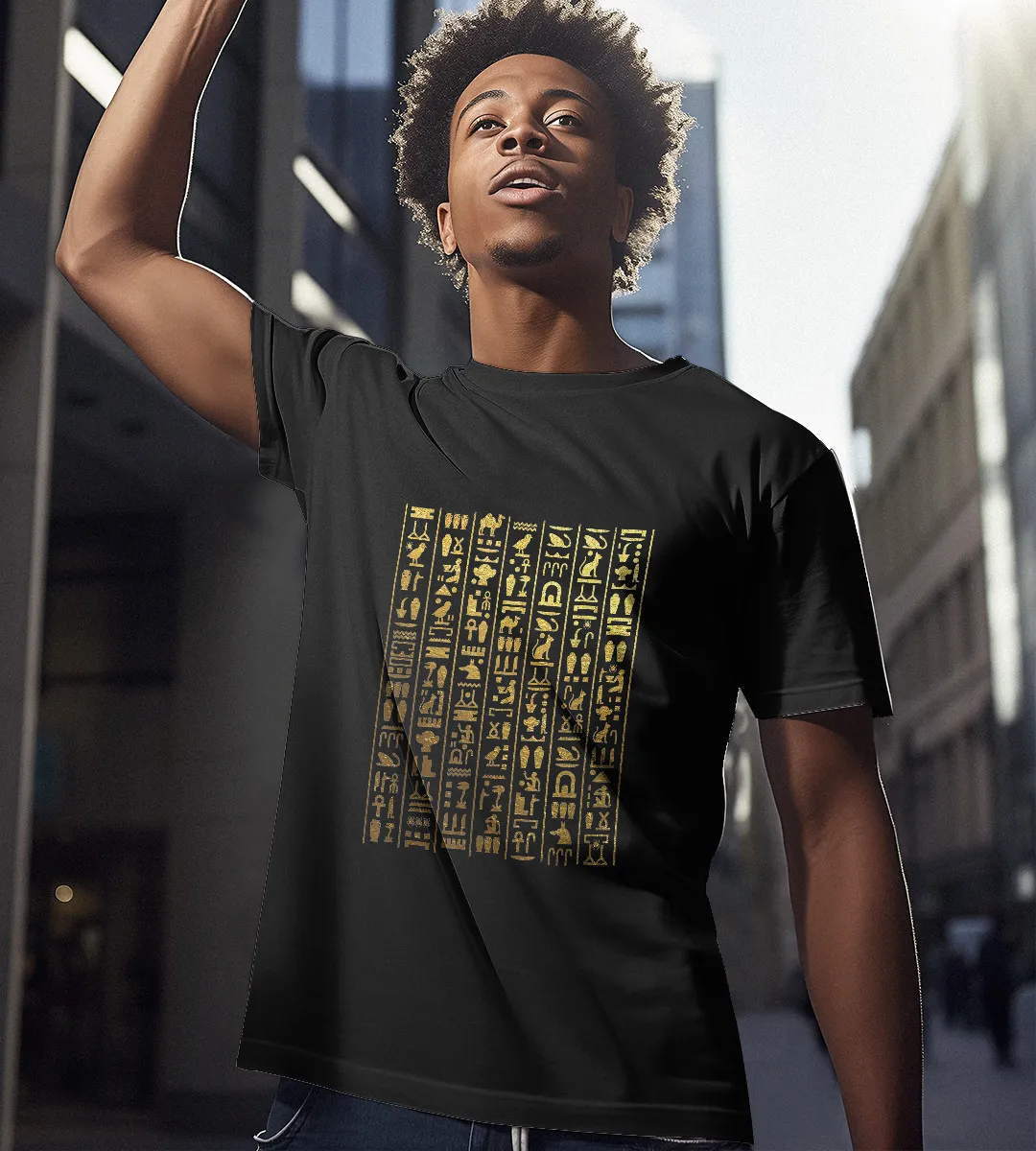 1sttheworld T-Shirt - Egyptian Hieroglyphics T-Shirt Black A35