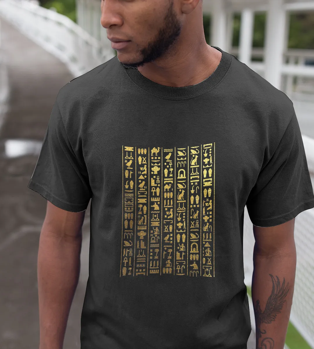 1sttheworld T-Shirt - Egyptian Hieroglyphics T-Shirt Black A35