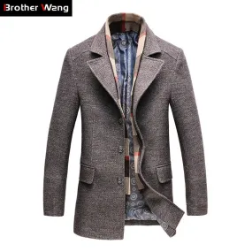 2018 Winter Men's Casual Wool Trench Coat Fashion Business Long Thicken Slim Overcoat Jacket Male Peacoat Brand Clothes 1717