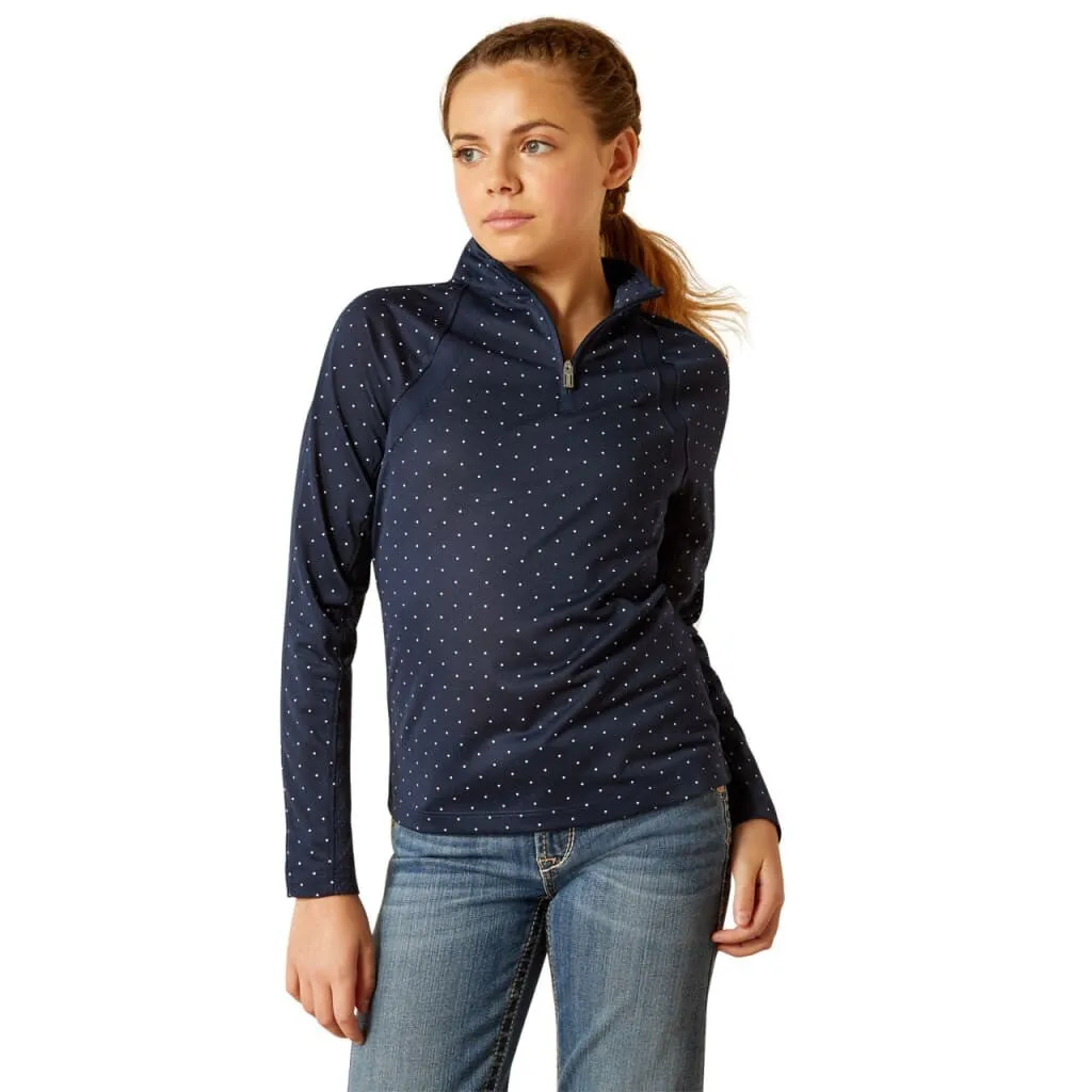 Ariat Youth Sunstopper 3.0 1/4 Zip Baselayer Navy Dot