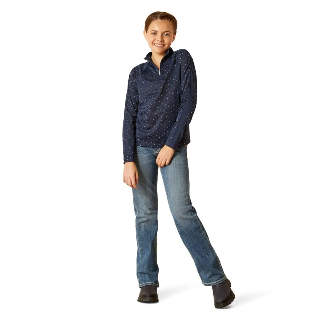 Ariat Youth Sunstopper 3.0 1/4 Zip Baselayer Navy Dot