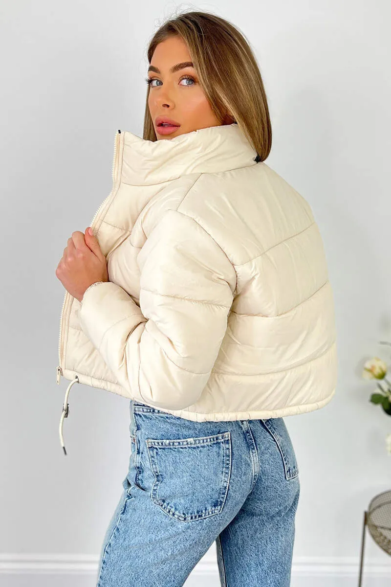 Beige Cropped Puffer Jacket