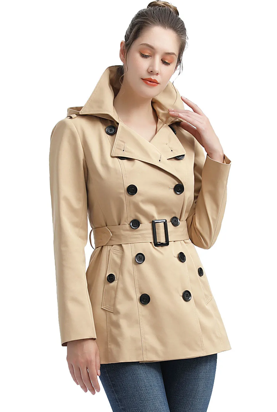 BGSD Women Evelyn Waterproof Classic Hooded Short Trench Coat