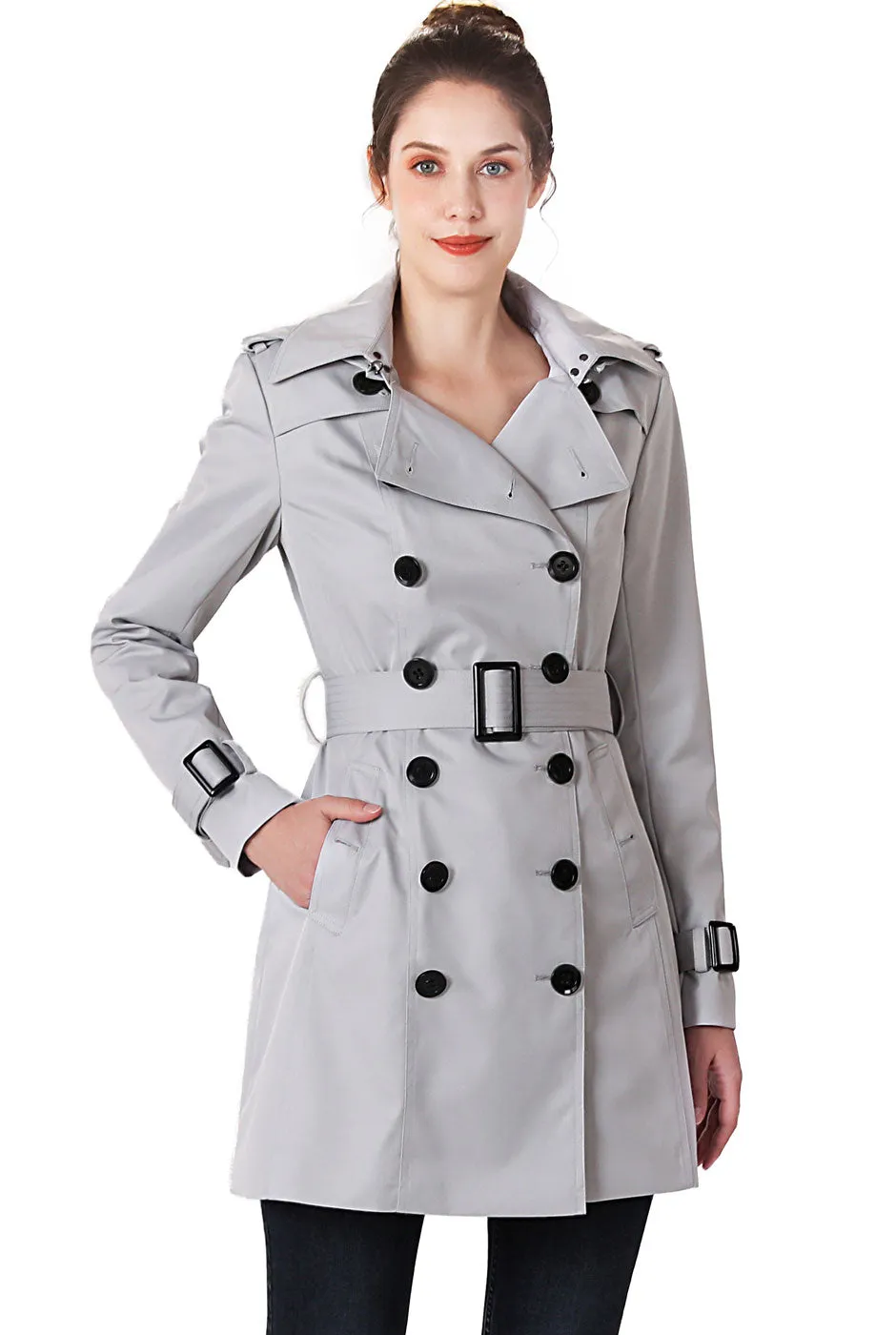 BGSD Women Leah Waterproof Hooded Mid Length Trench Coat