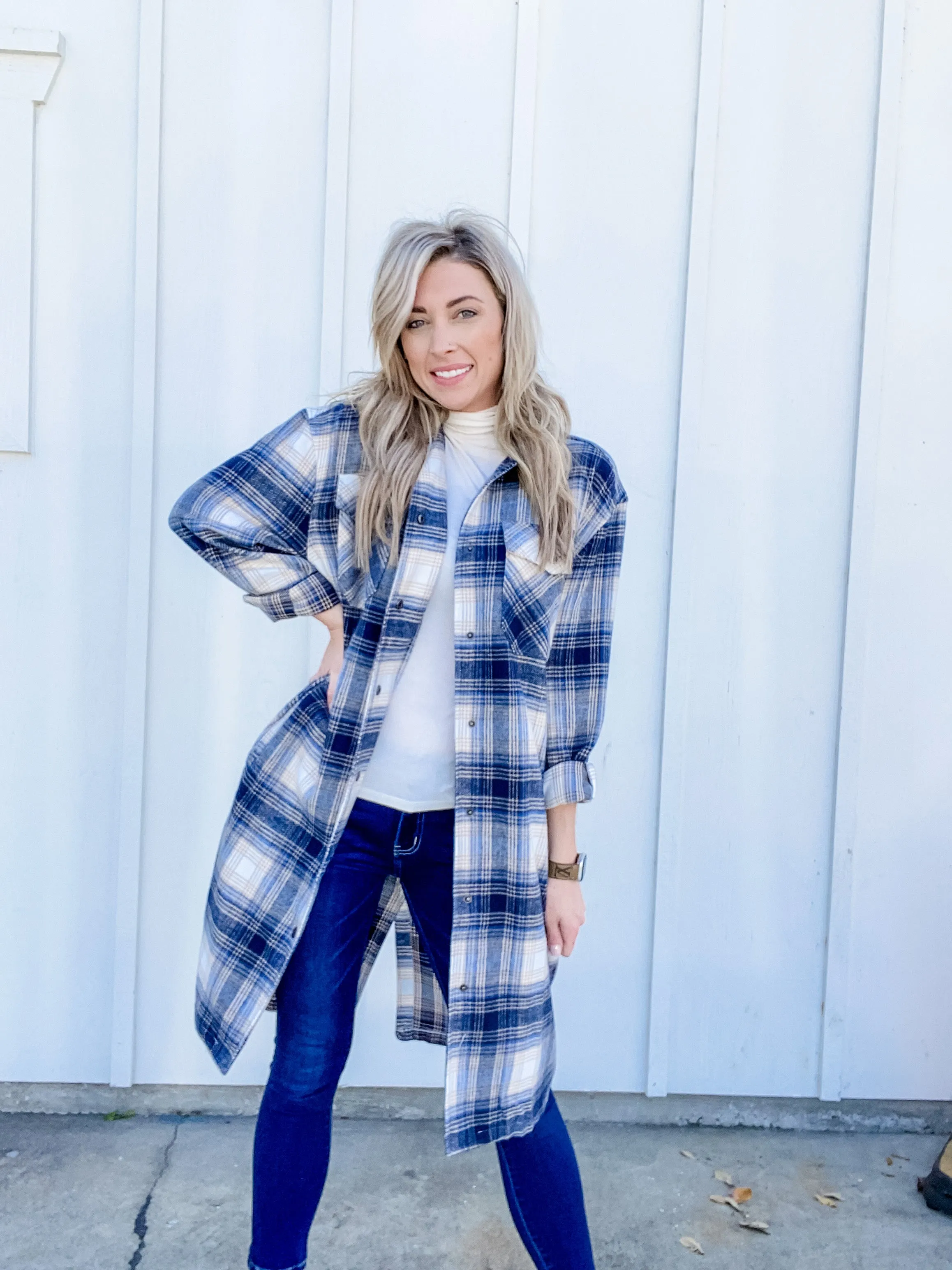 Brielle Blue Plaid Trench Shacket