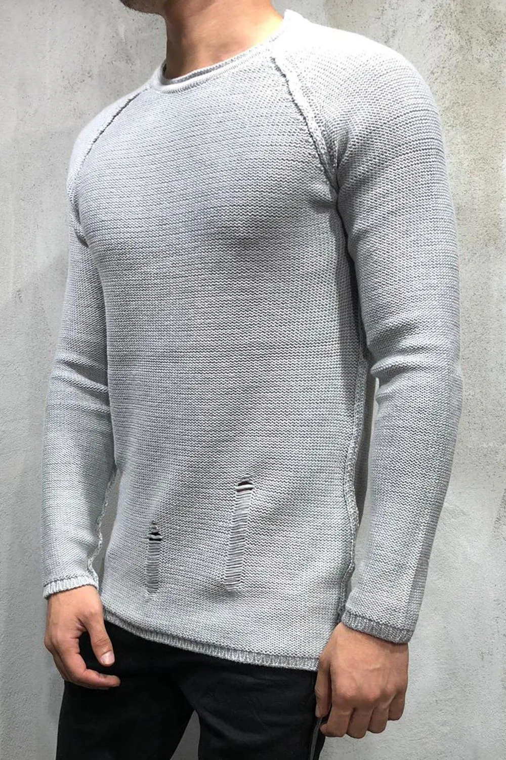 Destroyed Pullover Grau 7026