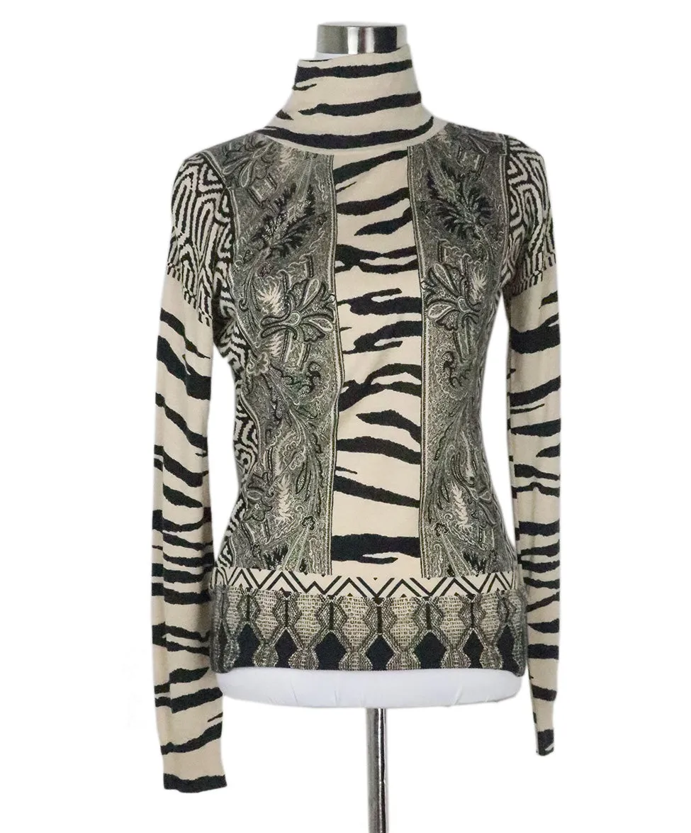 Etro Black & Beige Silk Turtleneck Sweater sz 8