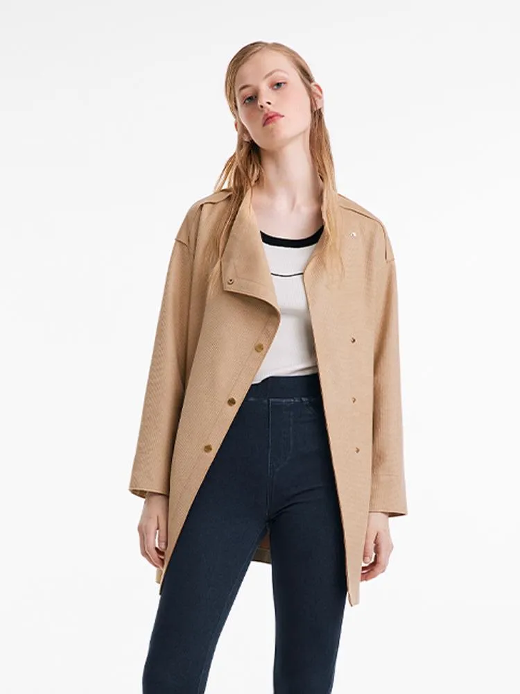 Faux Suede Women Trench Coat With Belt