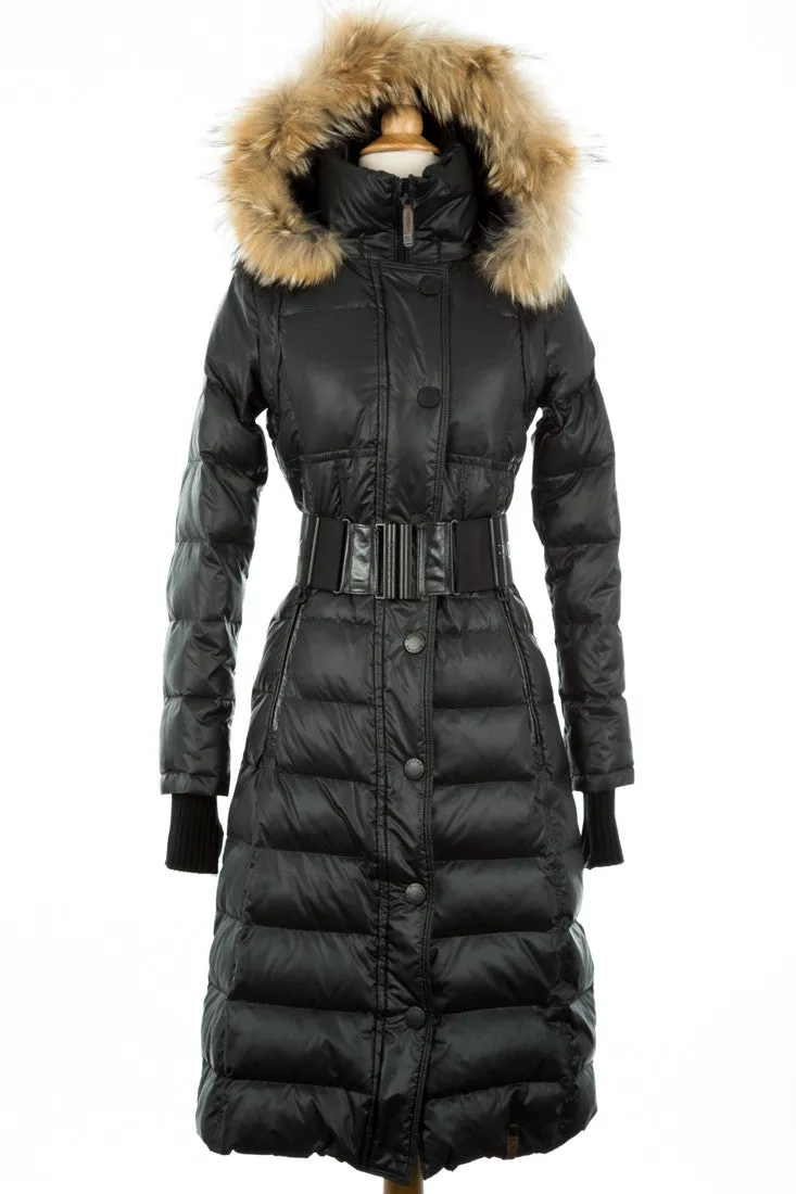 Genie Hooded Down Coat With Fur Trim