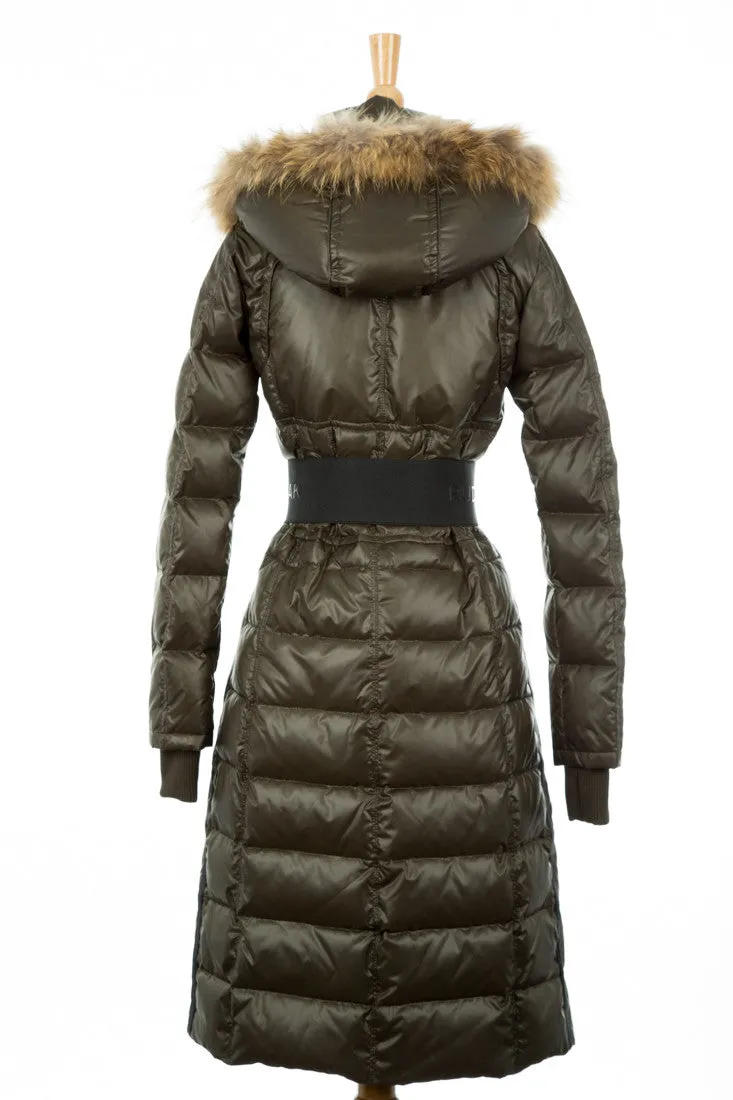 Genie Hooded Down Coat With Fur Trim