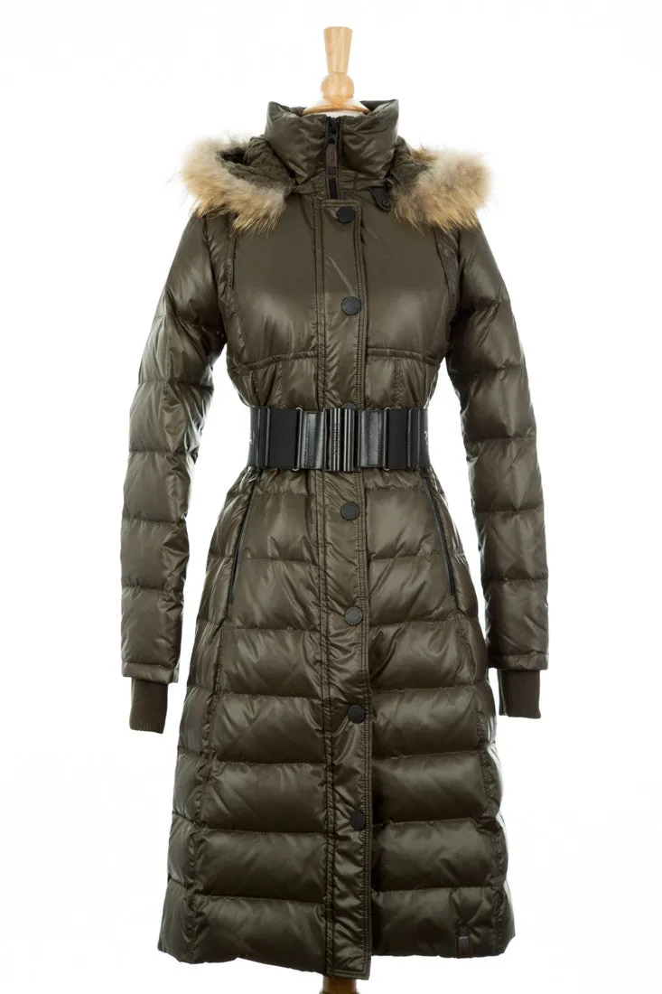 Genie Hooded Down Coat With Fur Trim