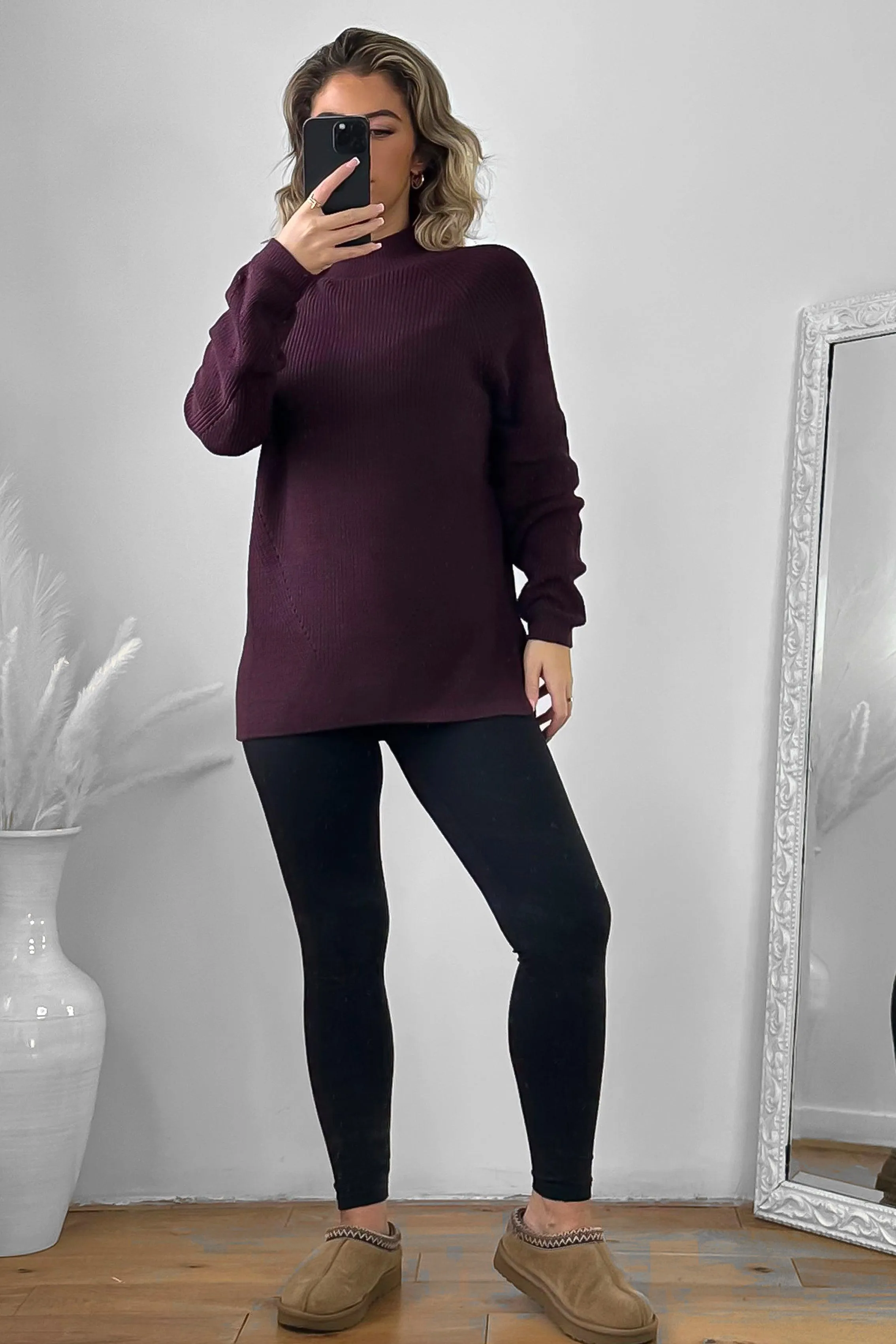 High Neck Perforated Detail Pullover