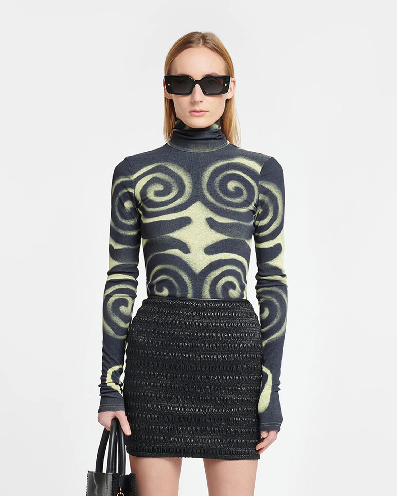 Josa - Mesh-Jersey Turtleneck Top - Spiral Spray