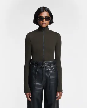 Judson - Zip-Up Mesh-Jersey Turtleneck Top - Anthracite