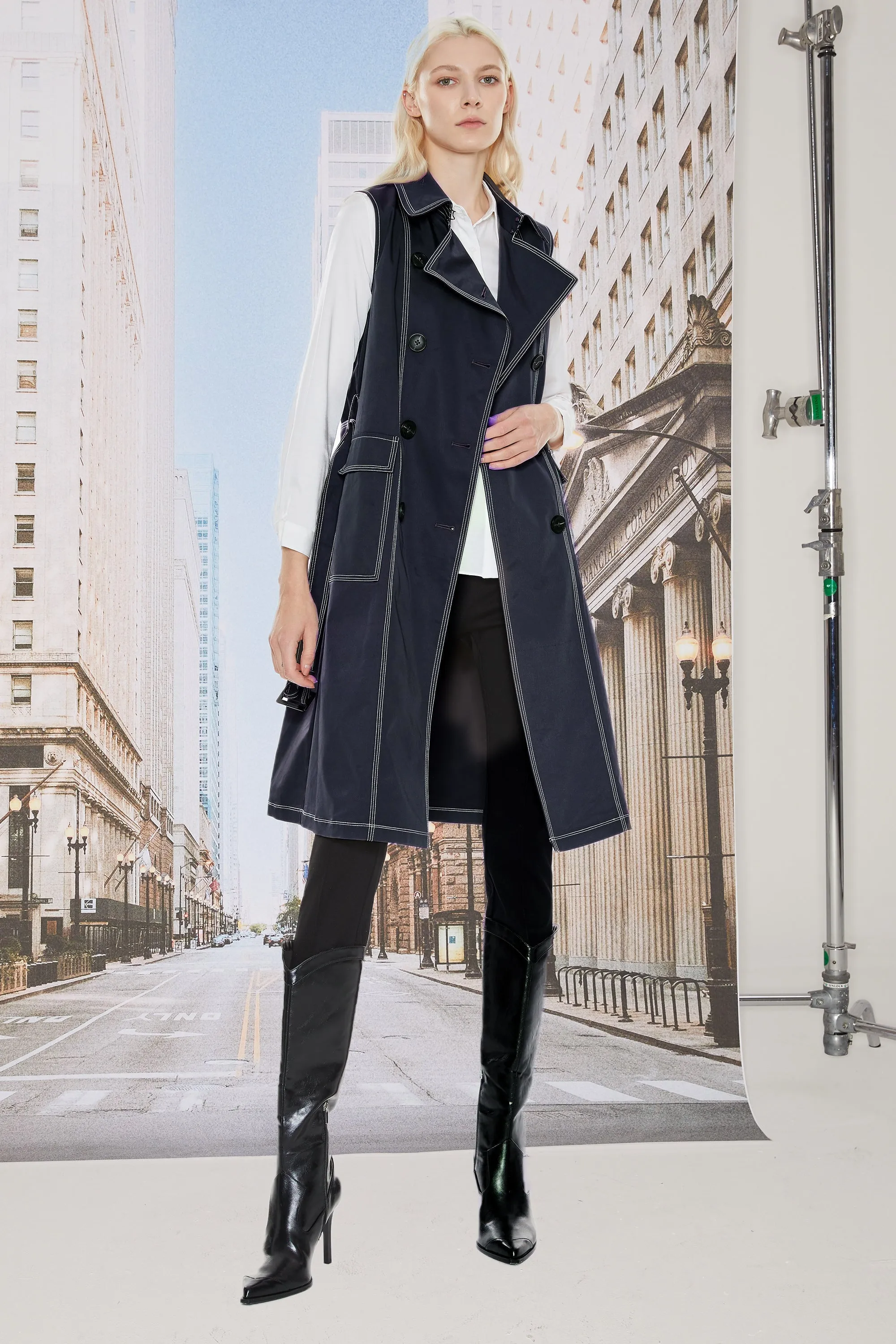 Long Vest Double-Breasted Trench Coat