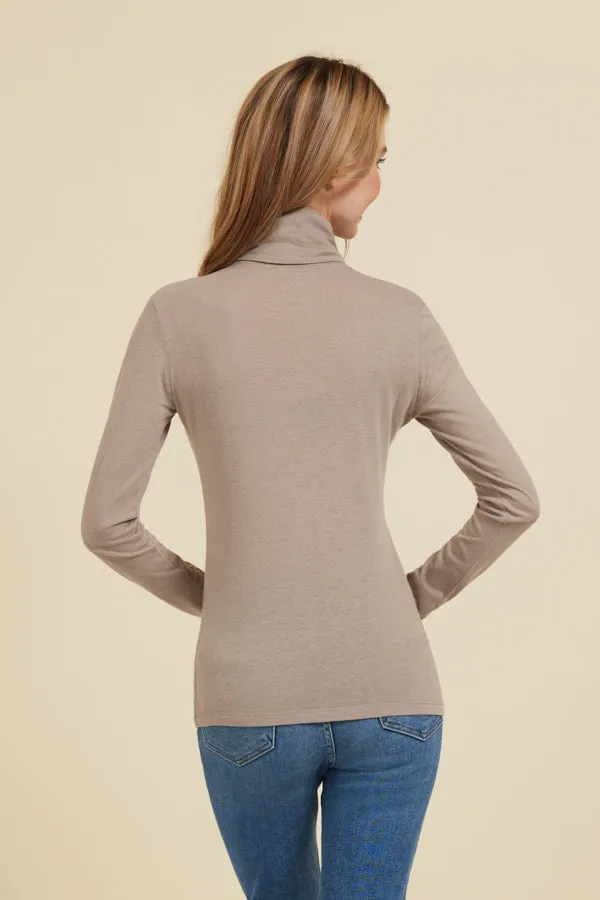 Majestic Cotton/Cashmere Long Sleeve Turtleneck in Galet