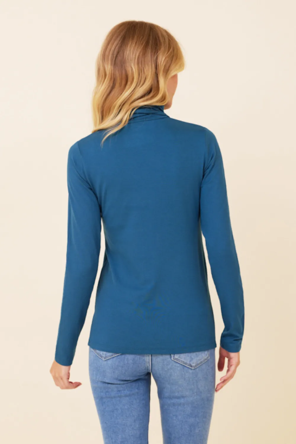 Majestic Long Sleeve Viscose Turtleneck in Blue Paon