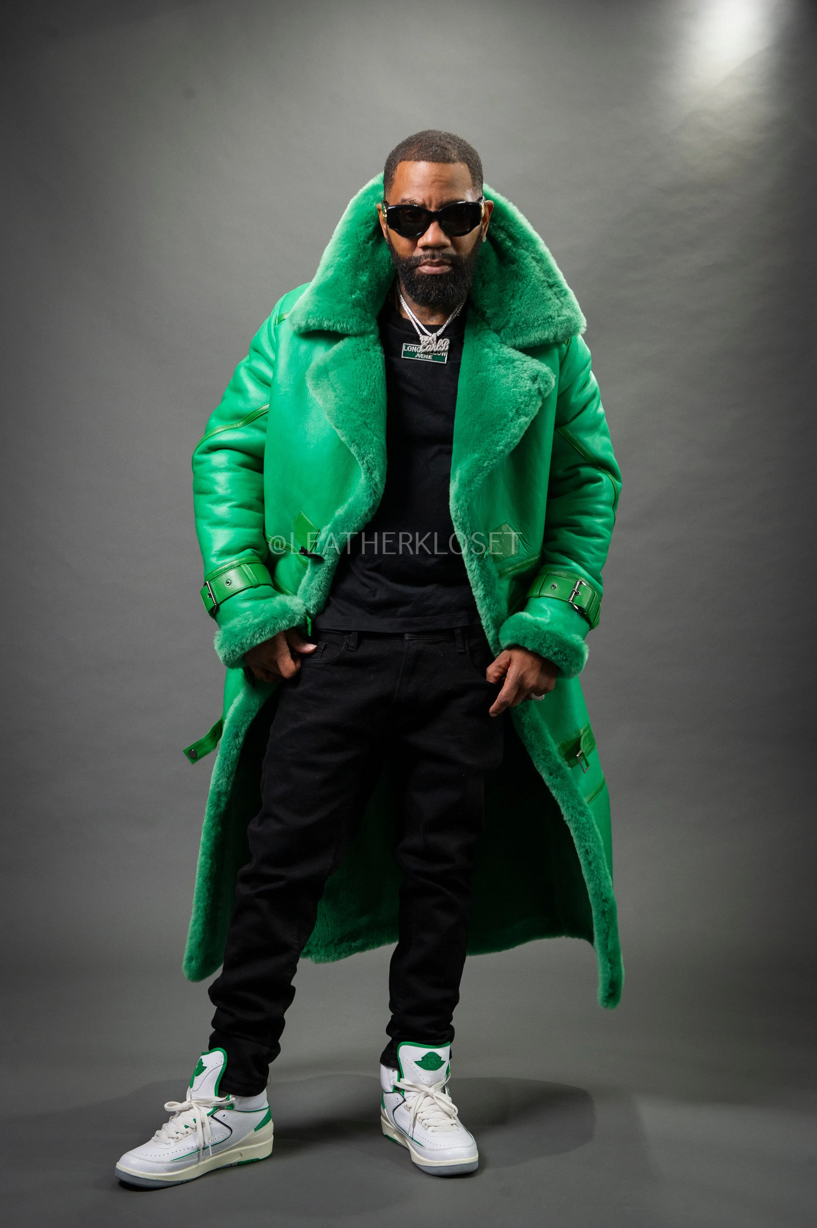 Men's Shearling Trench Coat [Irish Green]