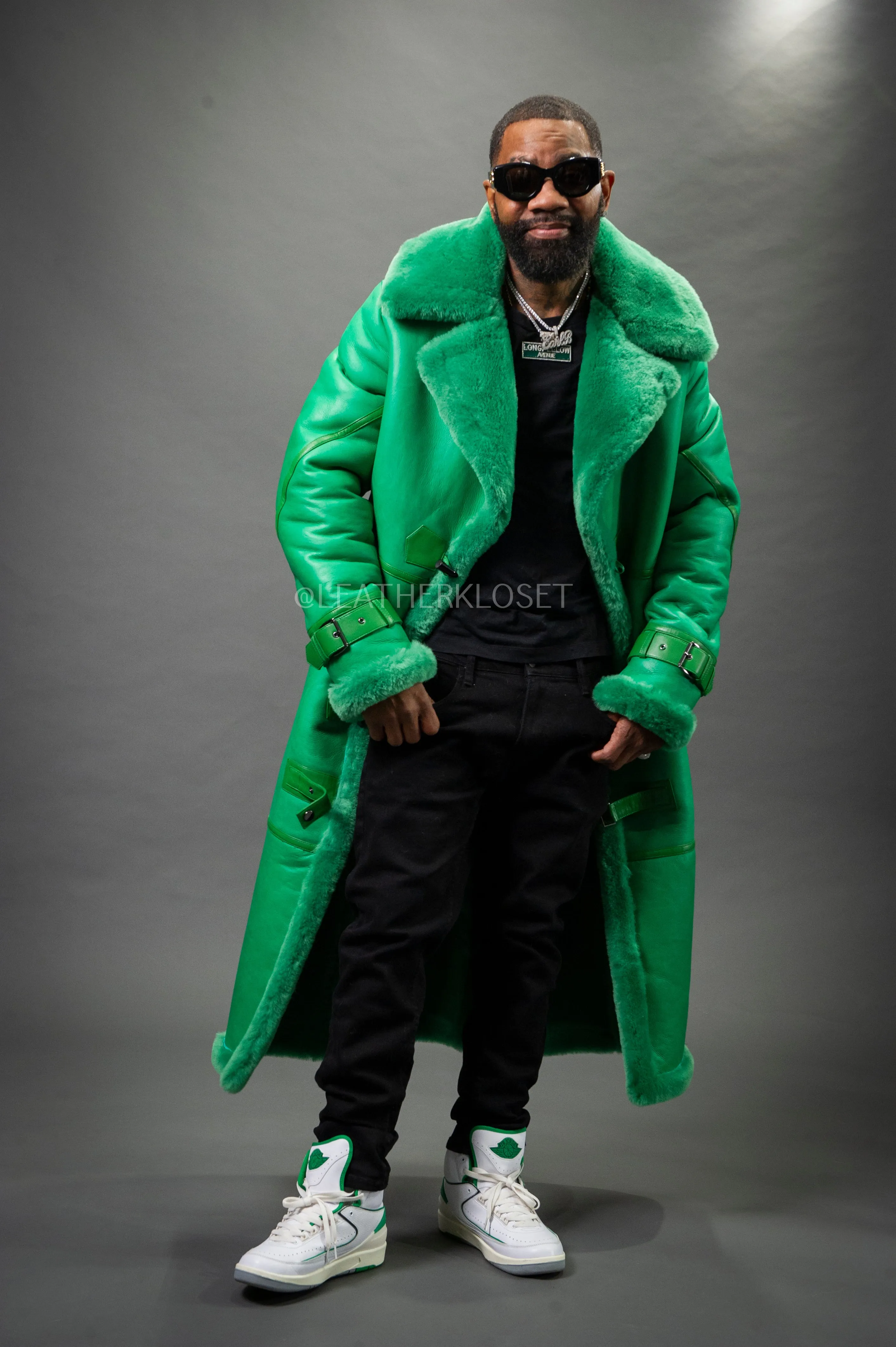 Men's Shearling Trench Coat [Irish Green]