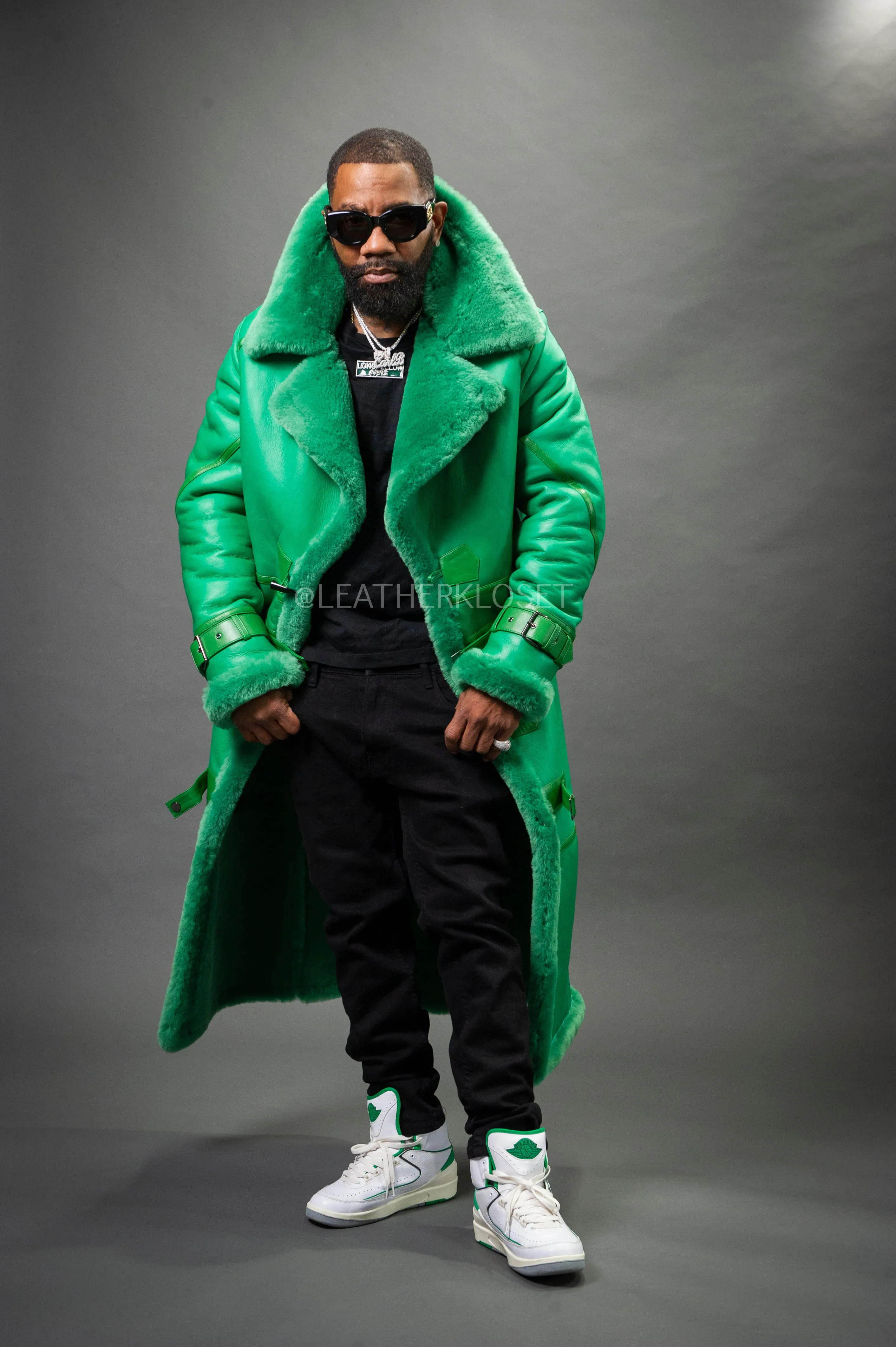 Men's Shearling Trench Coat [Irish Green]