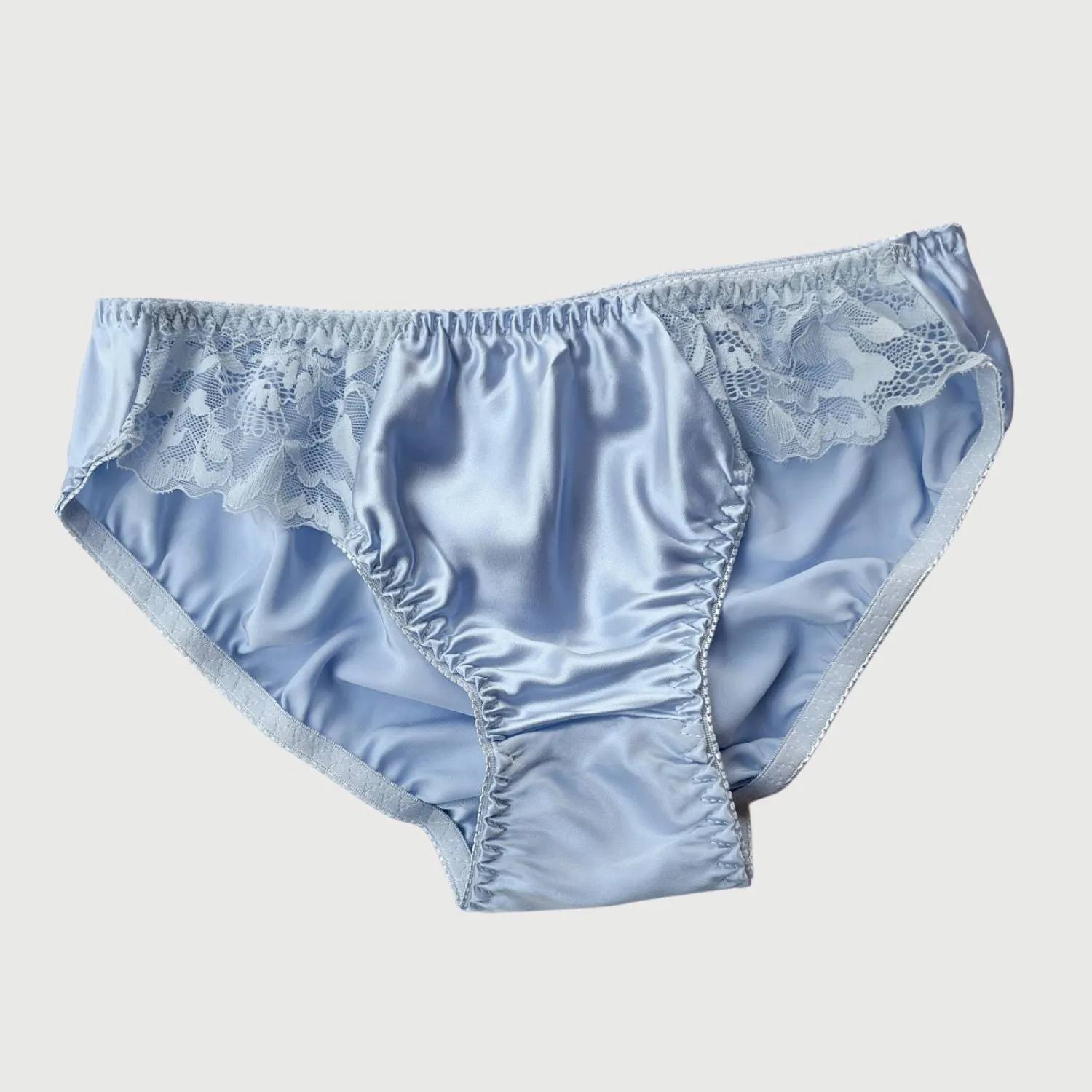 Mulberry Silk bikini brief with scalloped lace | Lavender, Grey, Blue