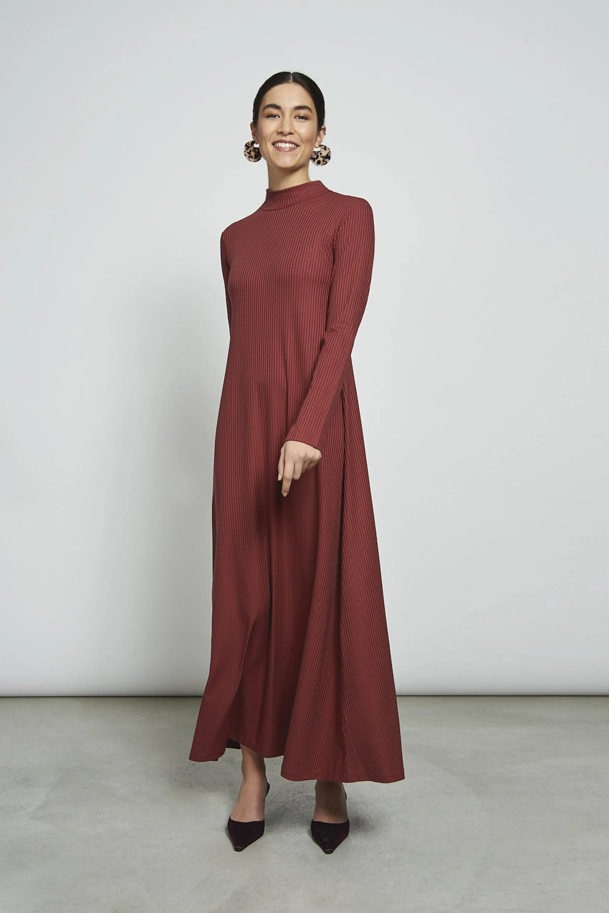 rory turtleneck dress rib framboise