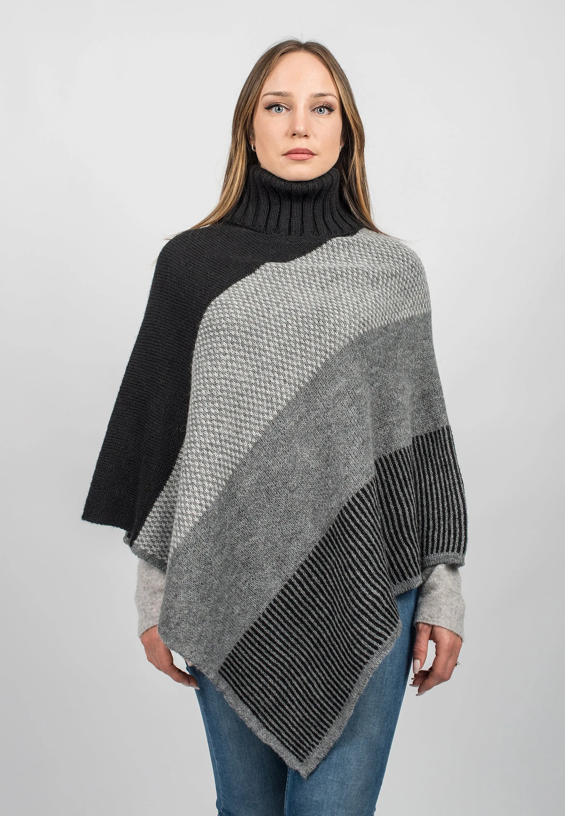 Striped turtleneck poncho