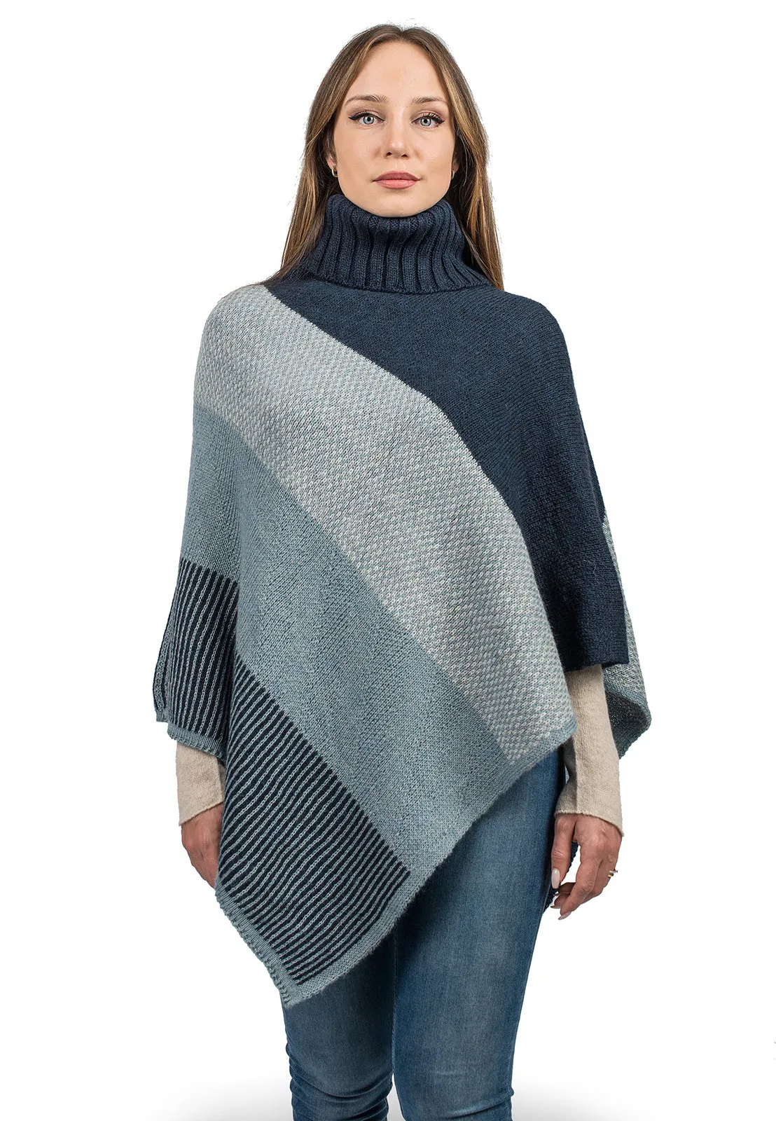 Striped turtleneck poncho