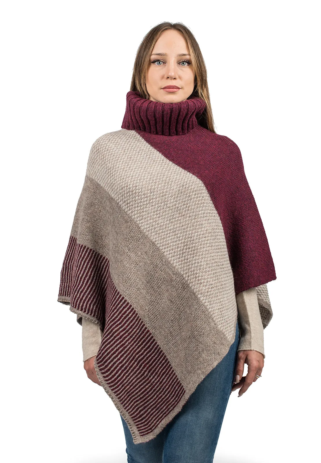 Striped turtleneck poncho