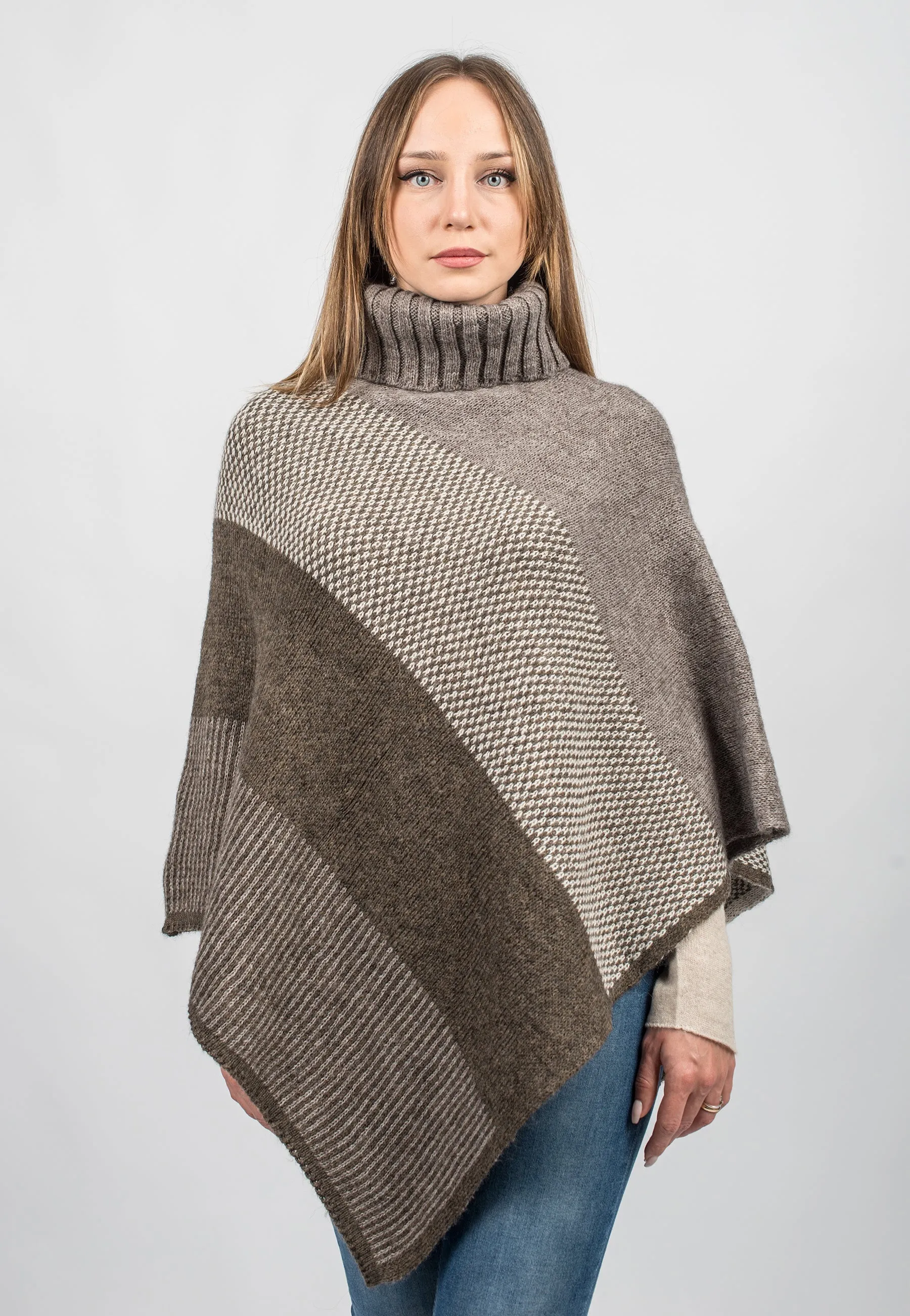 Striped turtleneck poncho