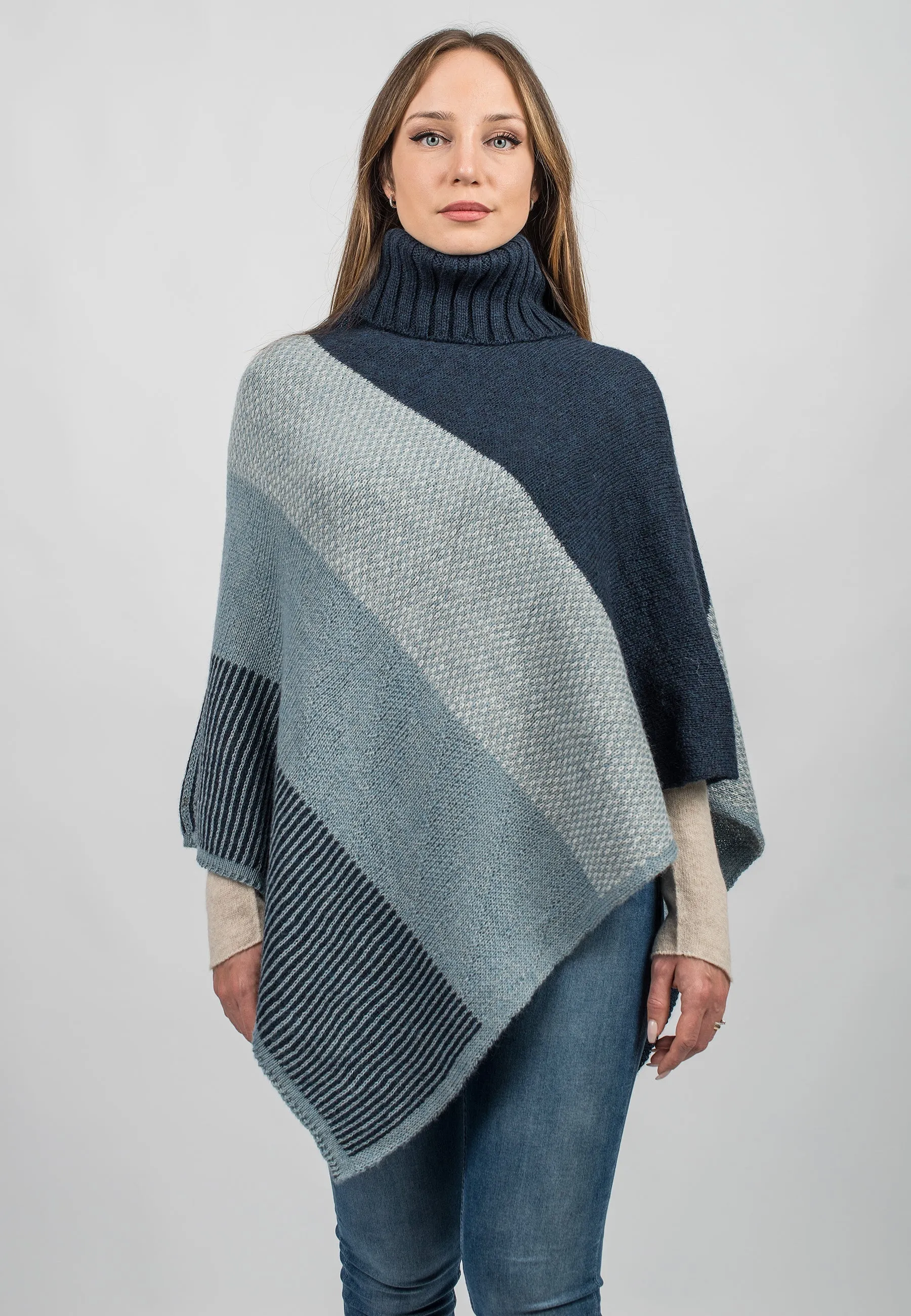 Striped turtleneck poncho