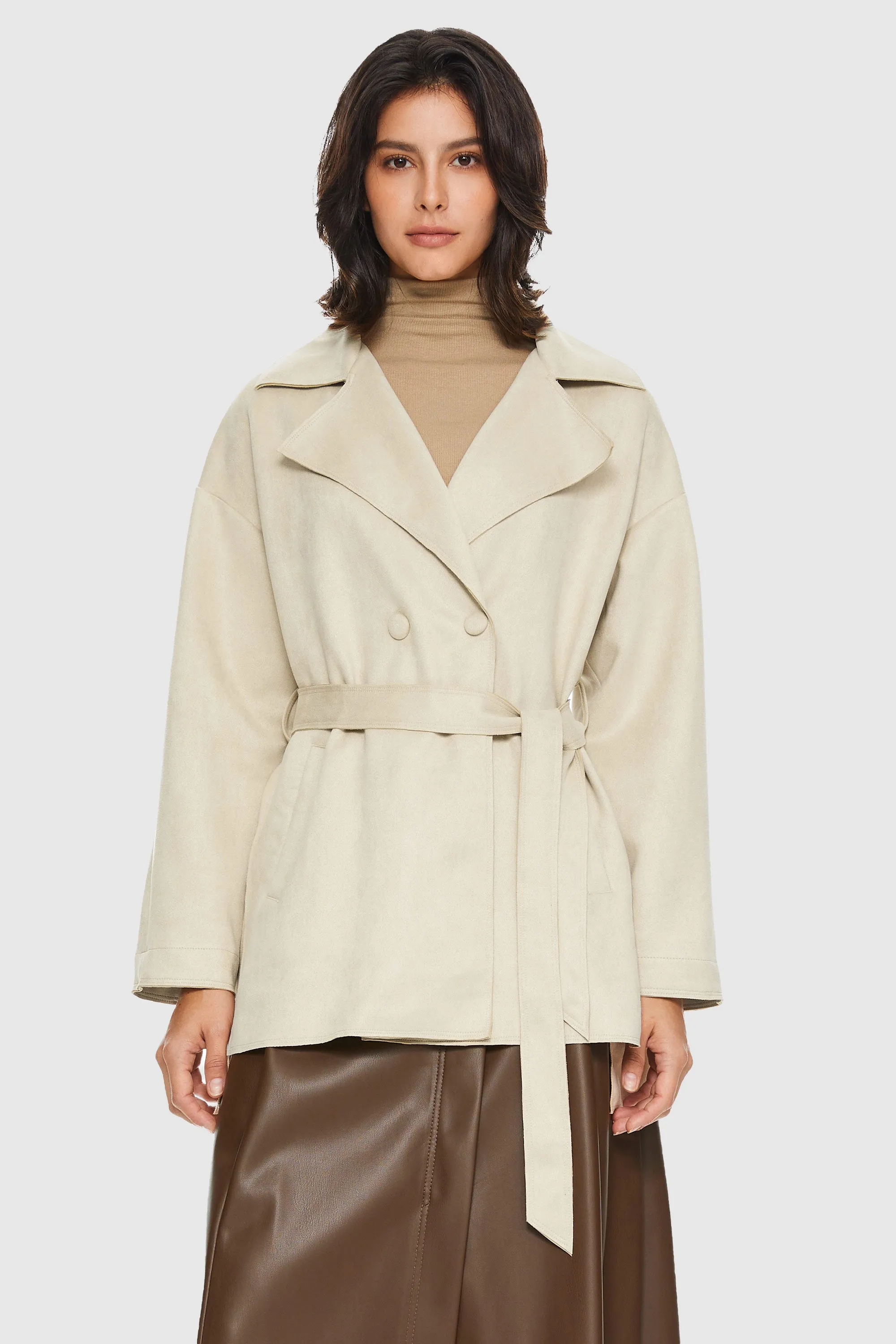 Stylish Faux Suede Lightweight Trench Coat