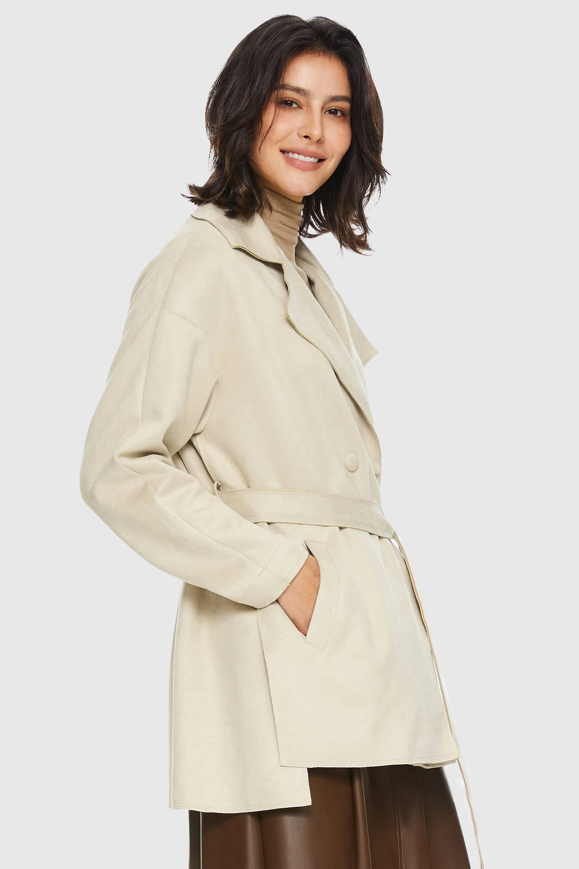 Stylish Faux Suede Lightweight Trench Coat