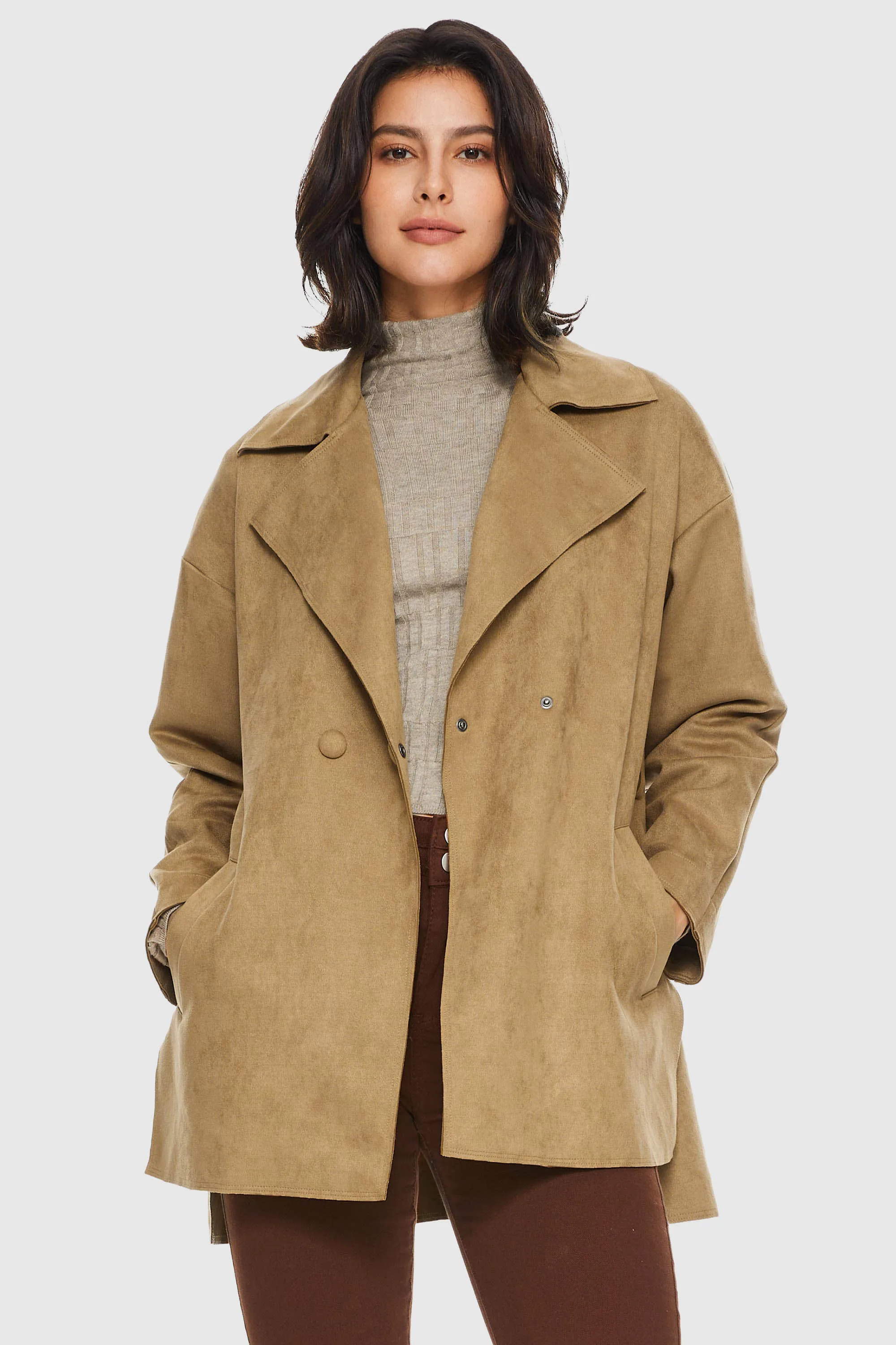 Stylish Faux Suede Lightweight Trench Coat