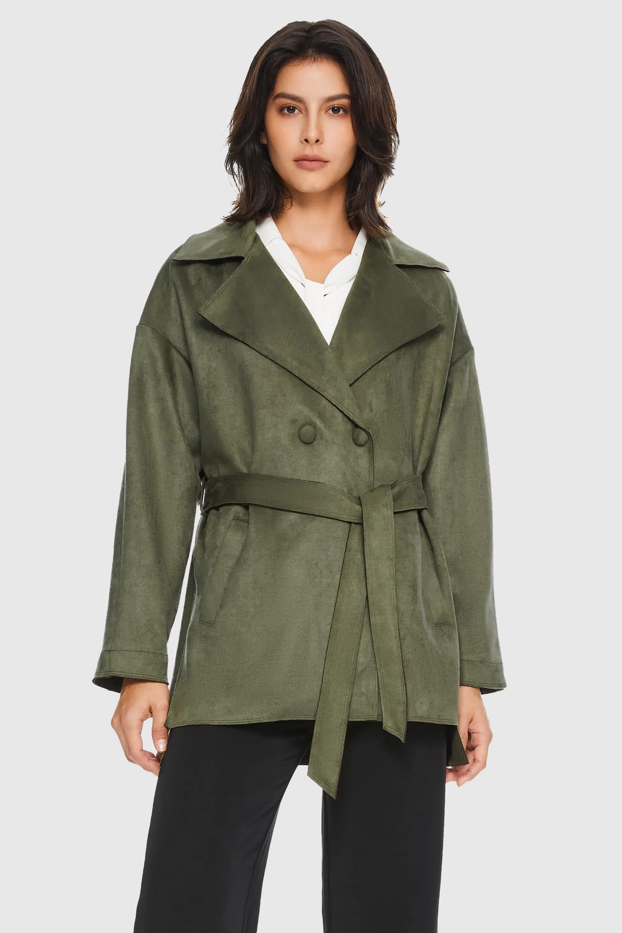 Stylish Faux Suede Lightweight Trench Coat