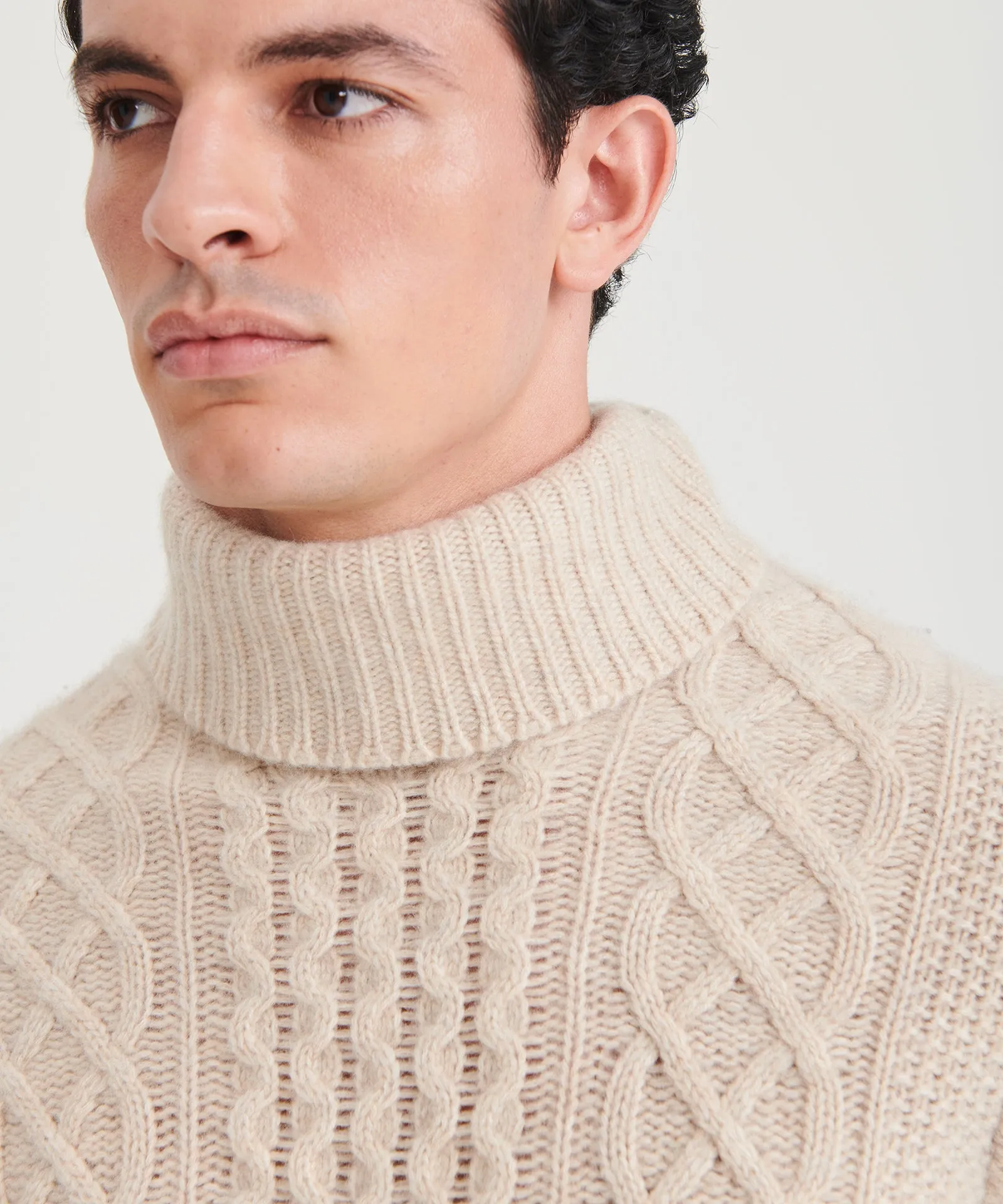 Super Luxe Cashmere Fisherman Cable Turtleneck