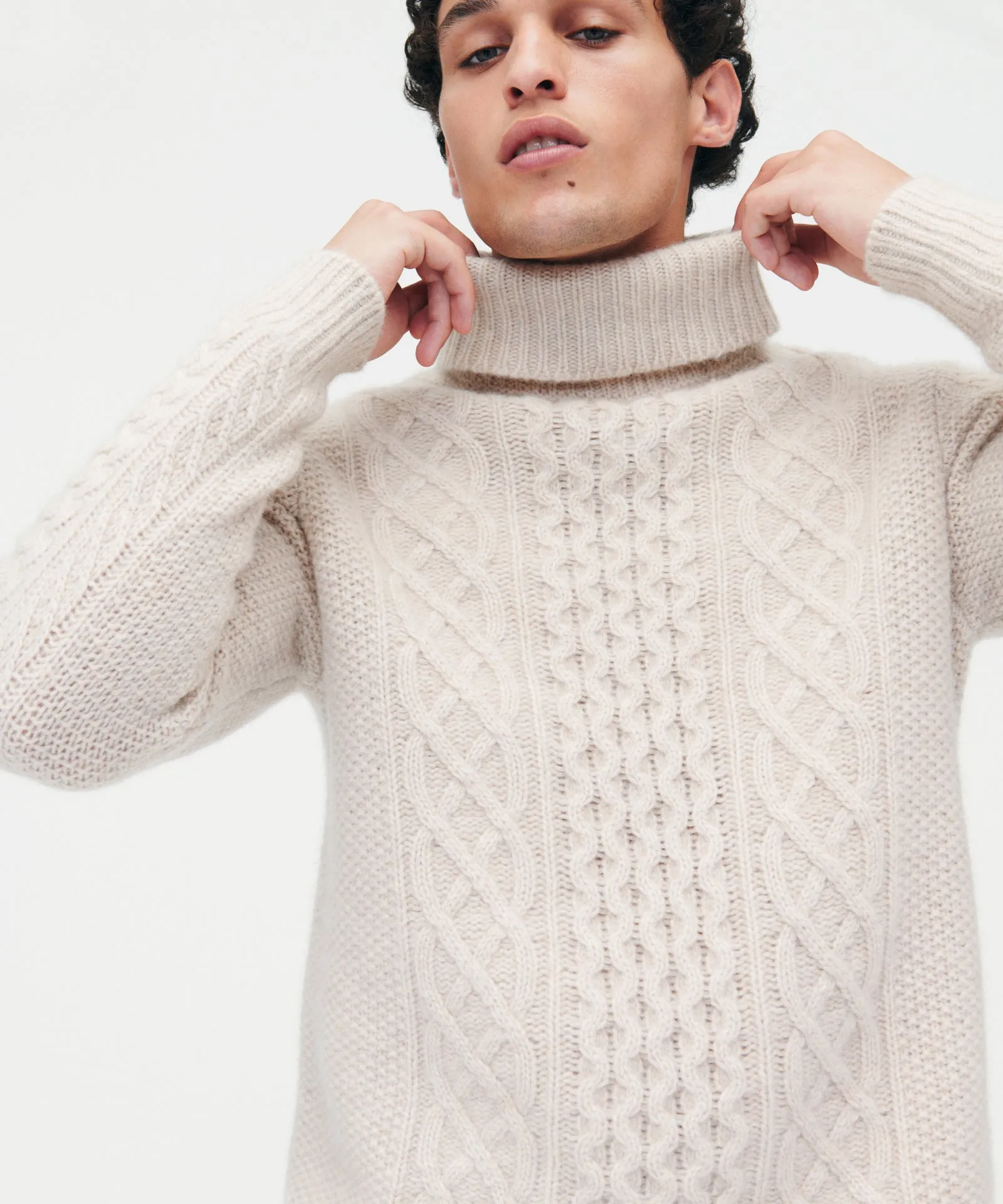 Super Luxe Cashmere Fisherman Cable Turtleneck