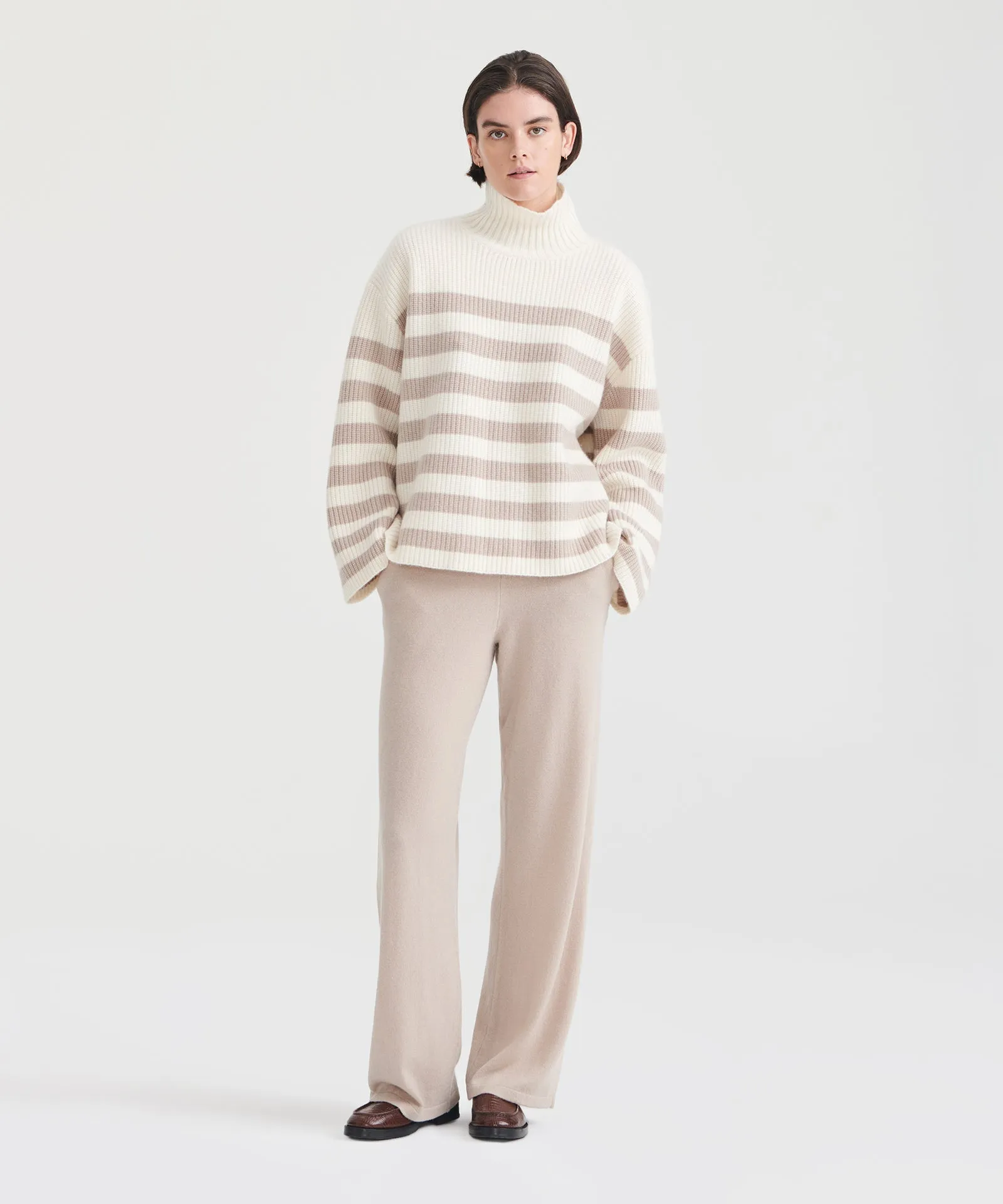 Super Luxe Cashmere Striped Turtleneck