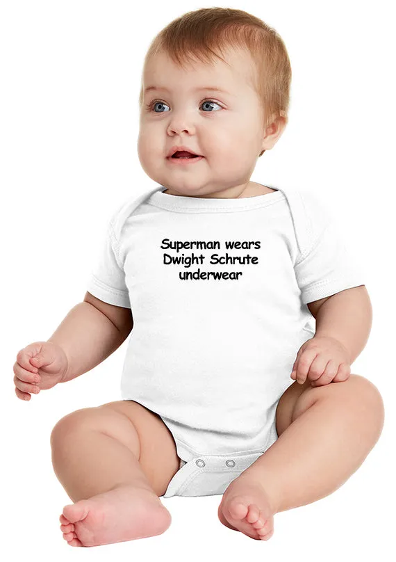 Superman Wears Dwight Schrute Underwear - Infant - Baby Bodysuit - The Office