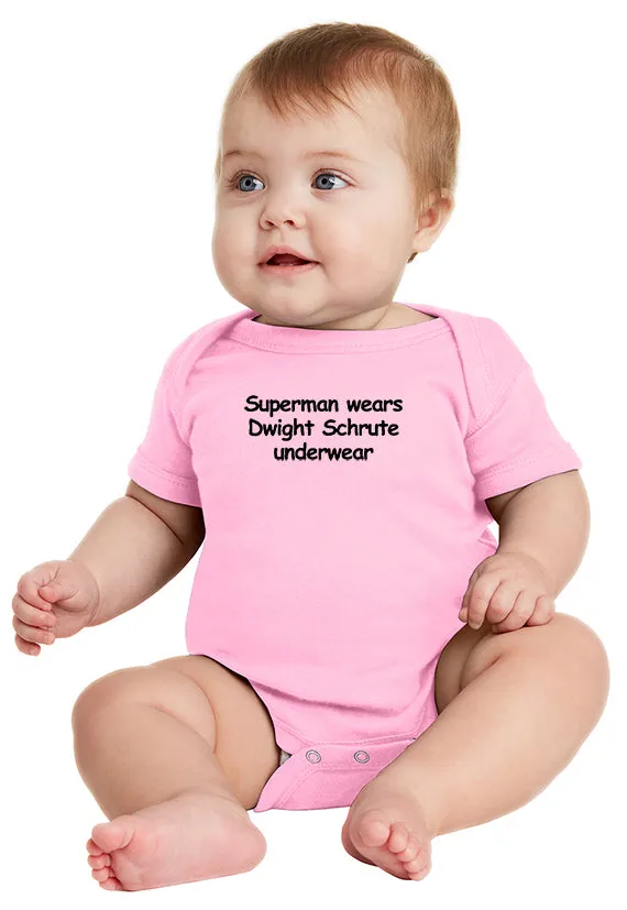 Superman Wears Dwight Schrute Underwear - Infant - Baby Bodysuit - The Office