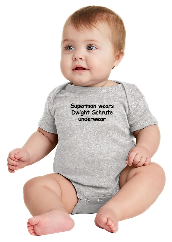 Superman Wears Dwight Schrute Underwear - Infant - Baby Bodysuit - The Office